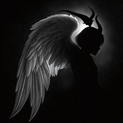 The primary subject of the image is a person with wings, possibly a demon or an angel, standing in a dark environment. The setting appears to be a nighttime scene, with the person's wings spread out, creating a dramatic and mysterious atmosphere. The visual style of the image is a combination of digital art and illustration, with the person's wings and the overall composition being detailed and intricate. The colors in the image are predominantly dark, with the person's wings being the main source of light,
